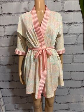Vintage Danni Short Floral Pastel Robe Size Small Medium